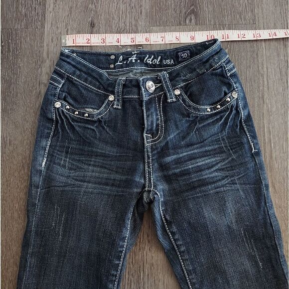 LA Idol USA Girls Denim Rhinestone Pockets Capri Jeans Size 10 - Picture 7 of 10